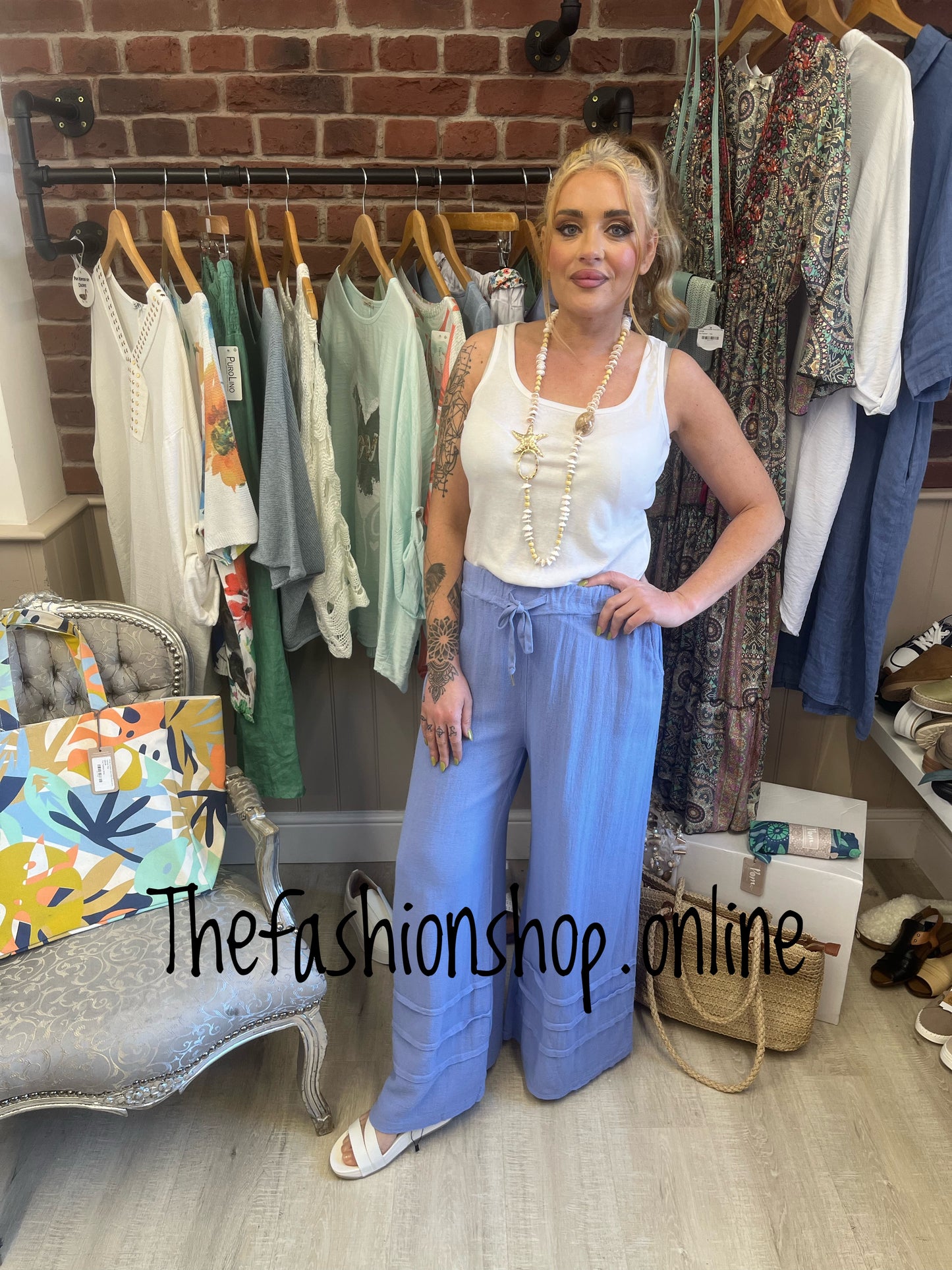 Adele blue linen mix trousers 10-16