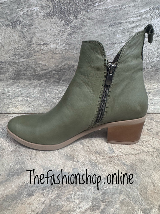 Modella Lisbon Olive Green leather boots sizes 4-9 (37-42)