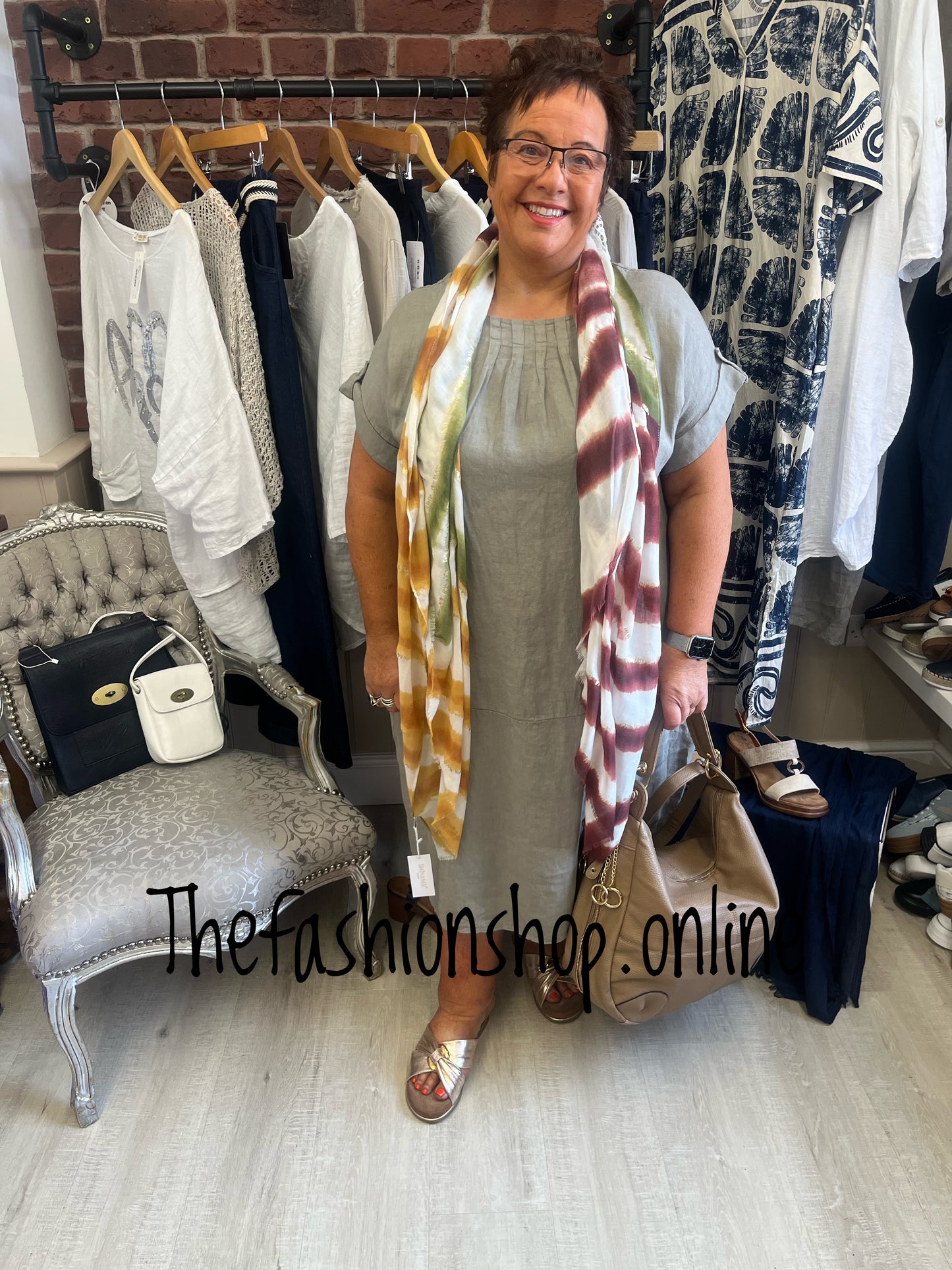 Louisa mocha linen dress 14-20