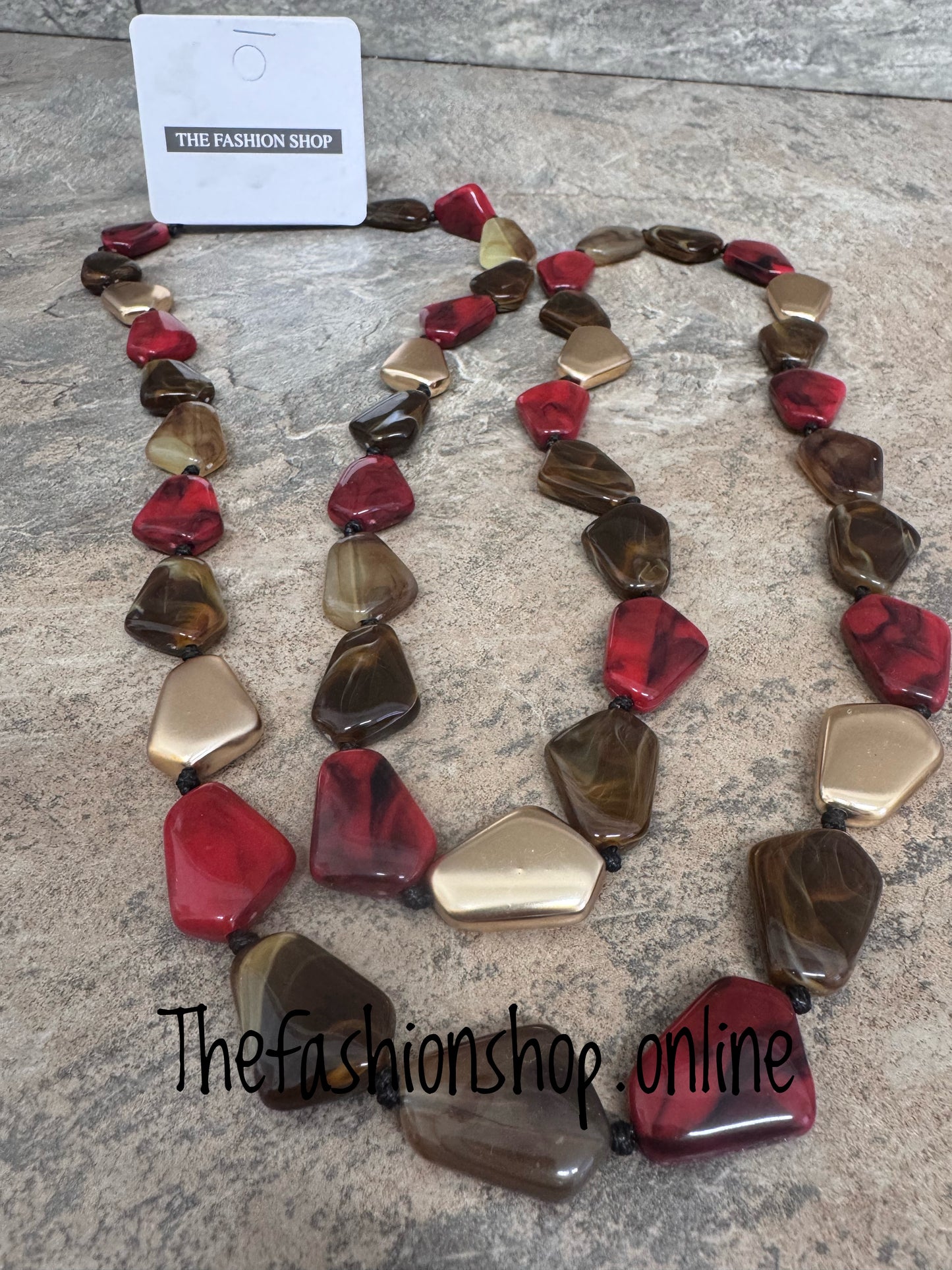 Tasmin Wine, Browns and Gold Pebble Necklace