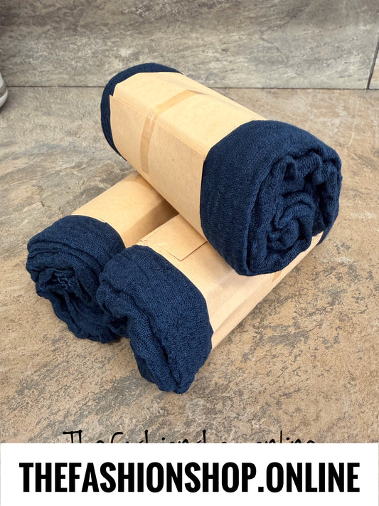 Navy fine waffle scarf