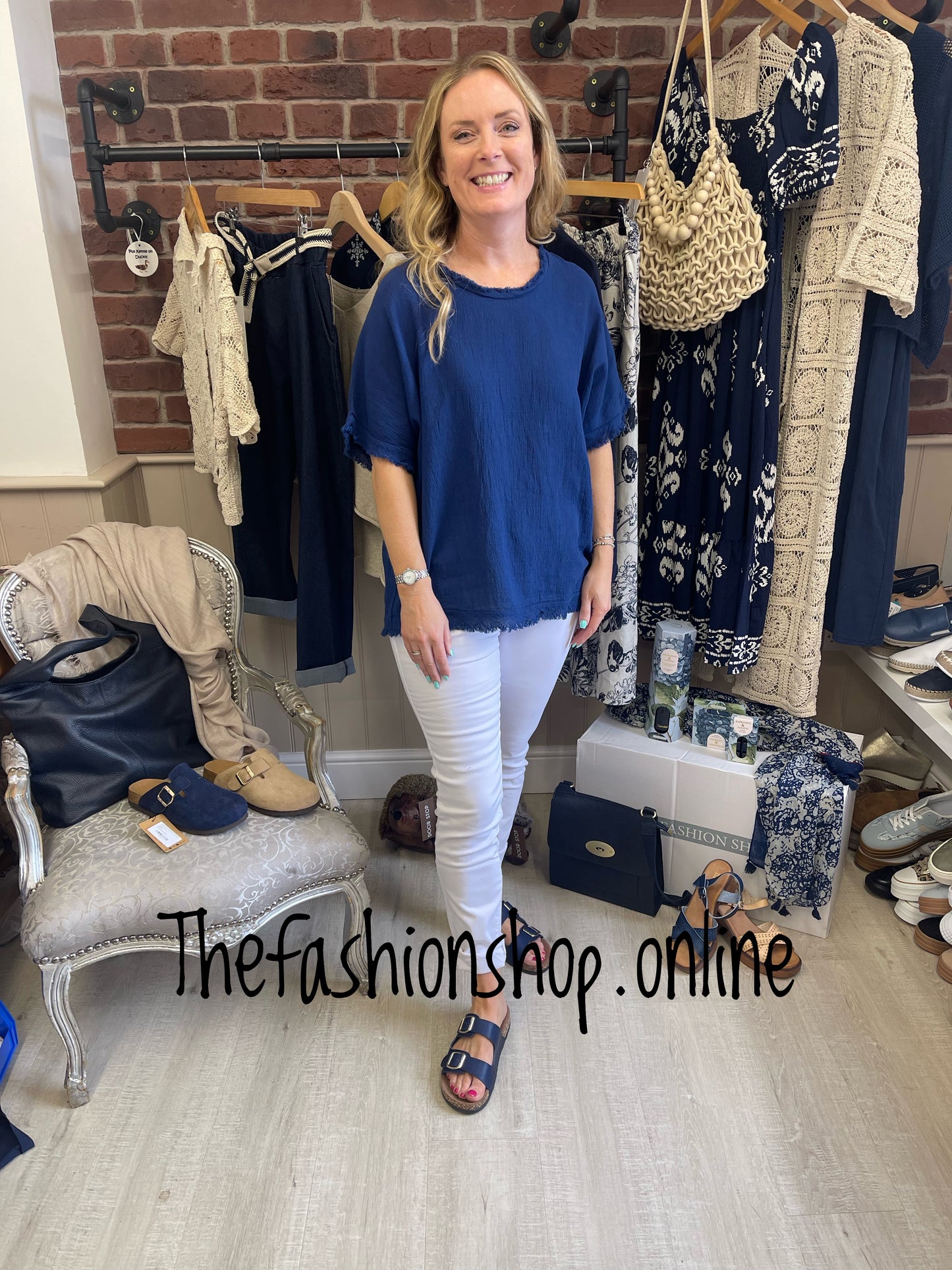 Shannon navy linen mix top 10-16