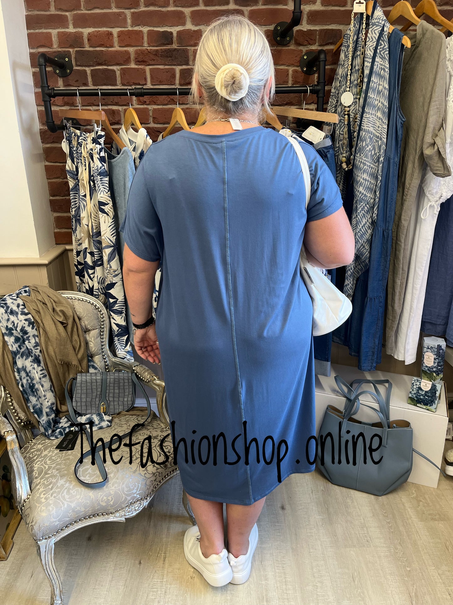 Denim blue midi dress up dress down dress 16-26