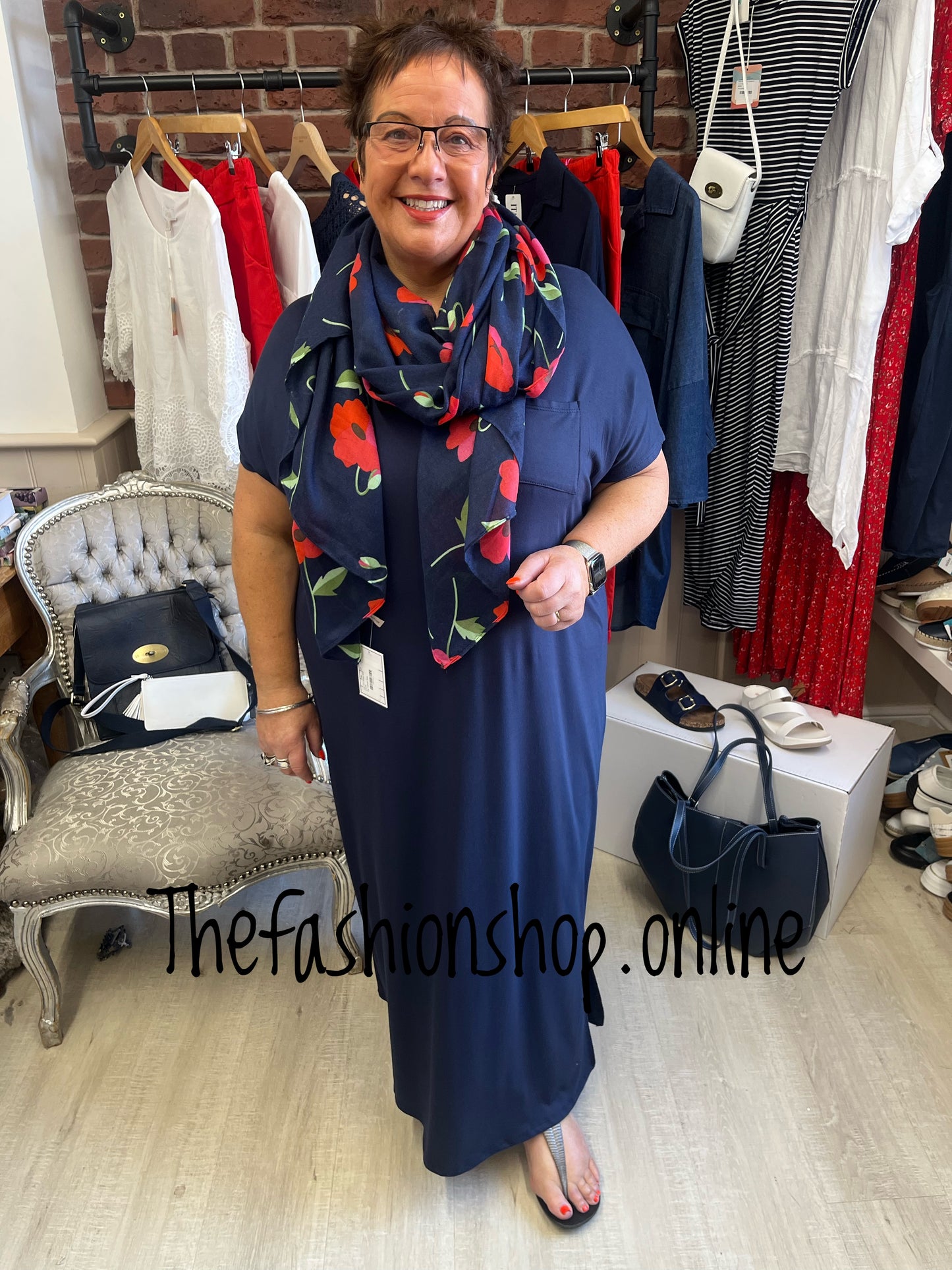 Navy V neck Dress Up Dress Down Dress with side split 16-26
