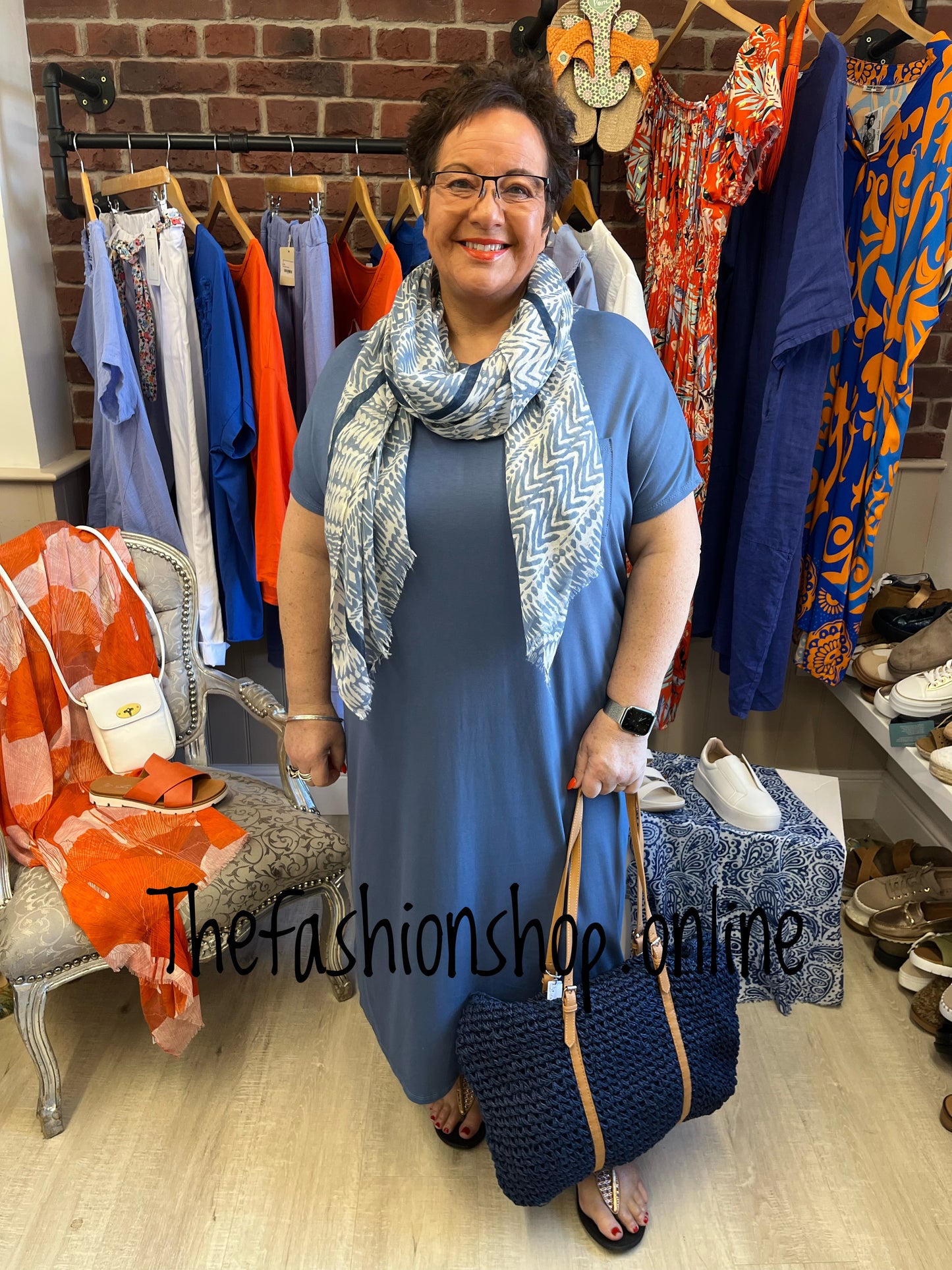 Denim blue midi dress up dress down dress 16-26