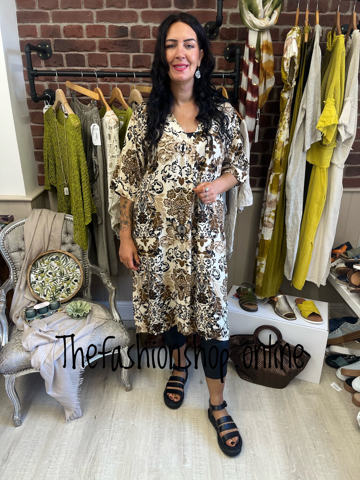 Premium Italian Damask v neck tunic dress 14-18