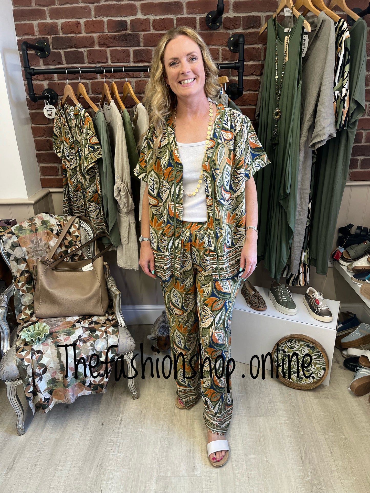 Naomi leaf border print trousers sizes 12, 14 and 16