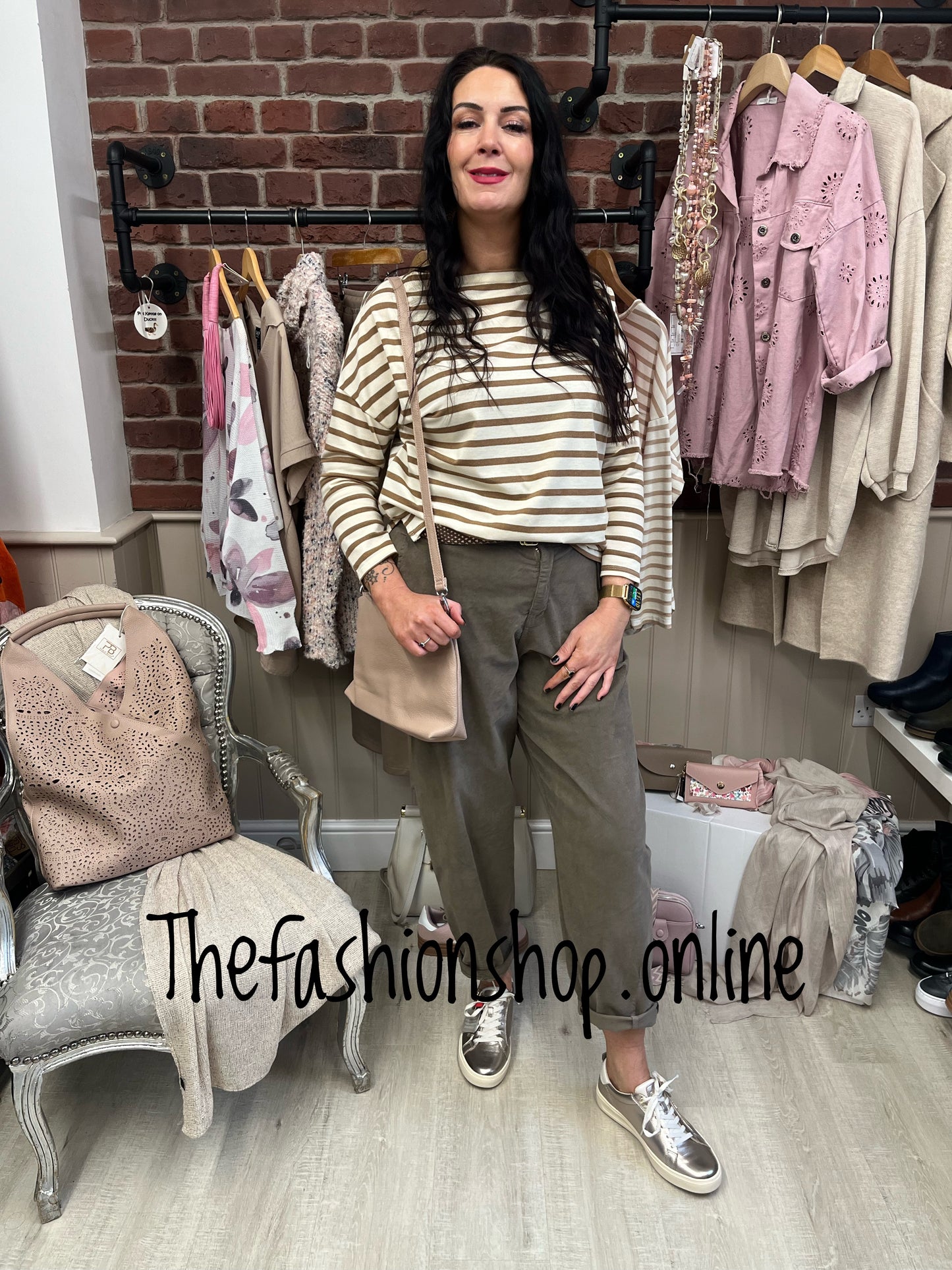 Wendy camel and beige striped top 10-18