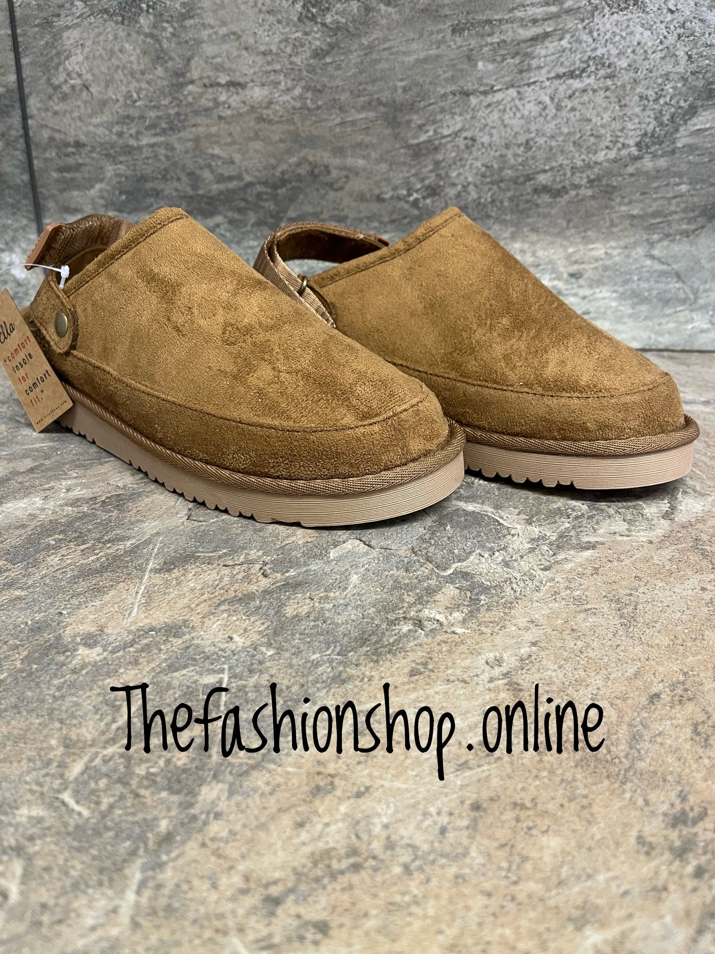 Ella Evie chestnut ankle strap clog mules slippers sizes 4-8