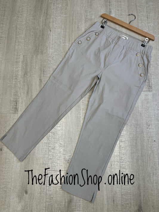 Kelsey beige cropped button trousers sizes 10-18