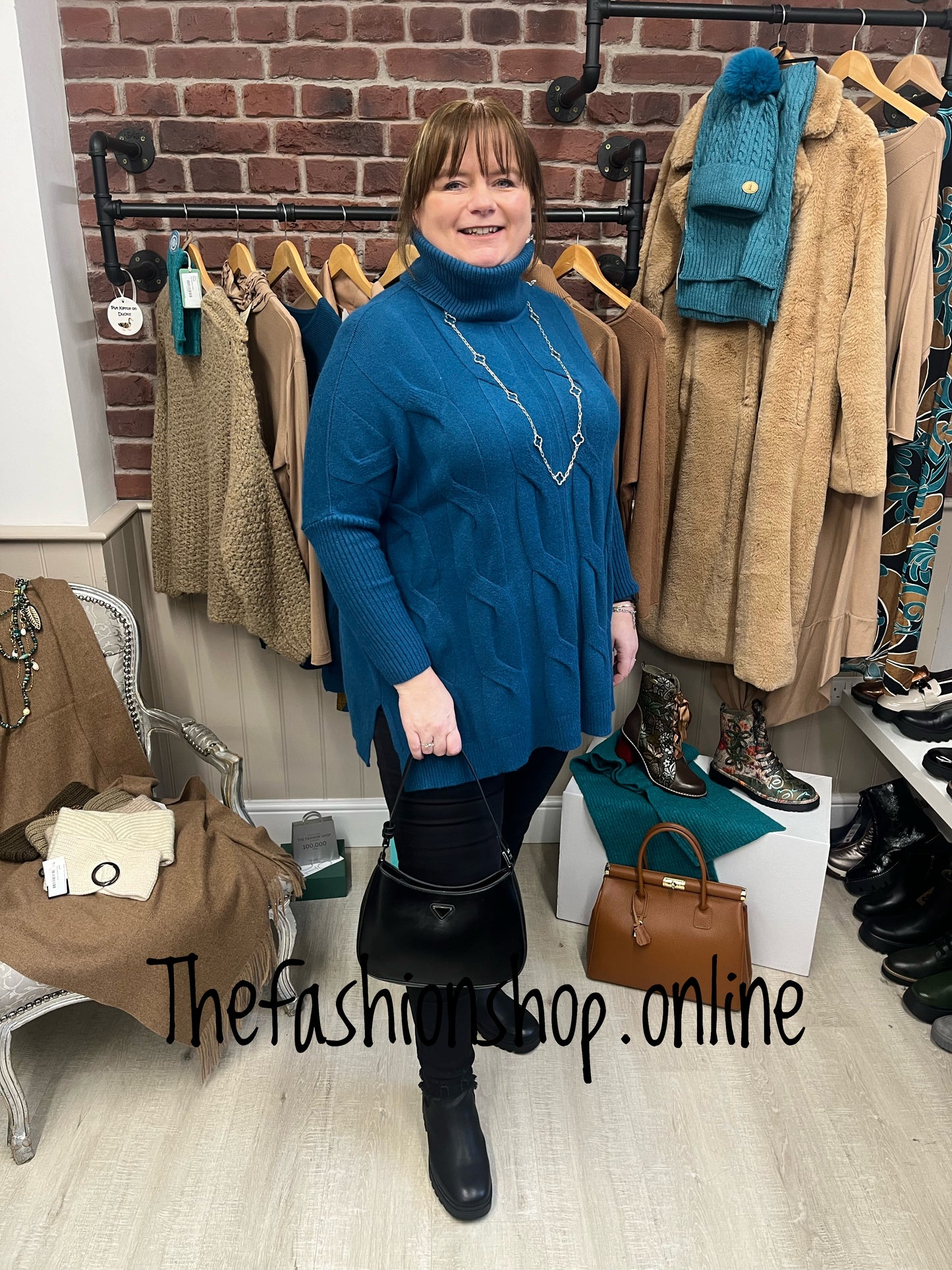 Amelia Teal cable knit polo jumper 12-22