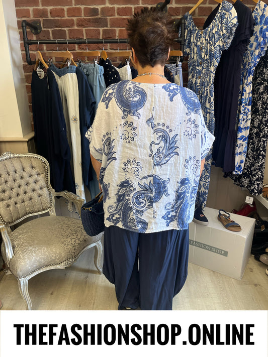 Renee paisley linen top 14-24