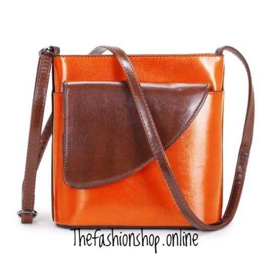 Ladies Binocular Cross Body Bag in Orange and Tan