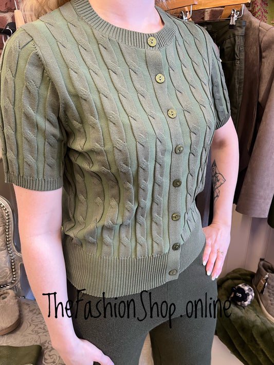 Jasmine khaki cable knit button top 8-16
