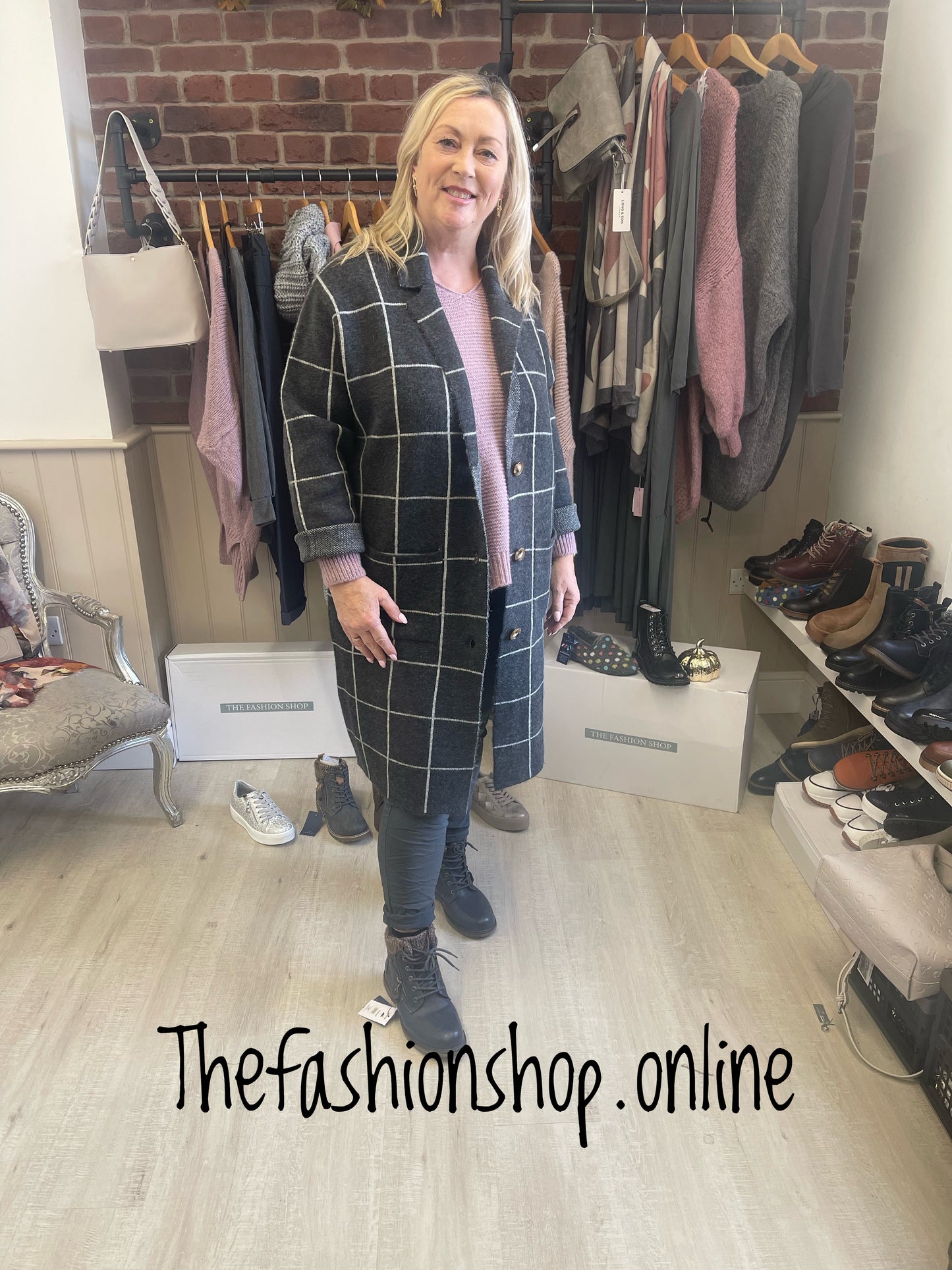Plus size charcoal checked coatigan 16-22