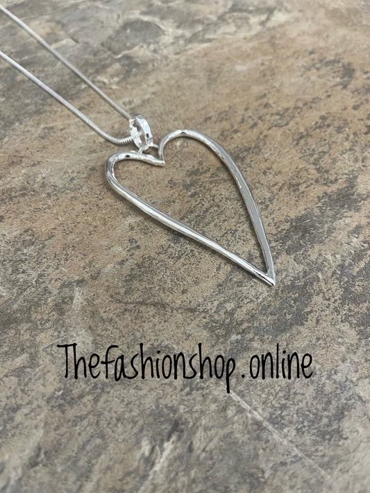 Jess & Lou long silver heart necklace