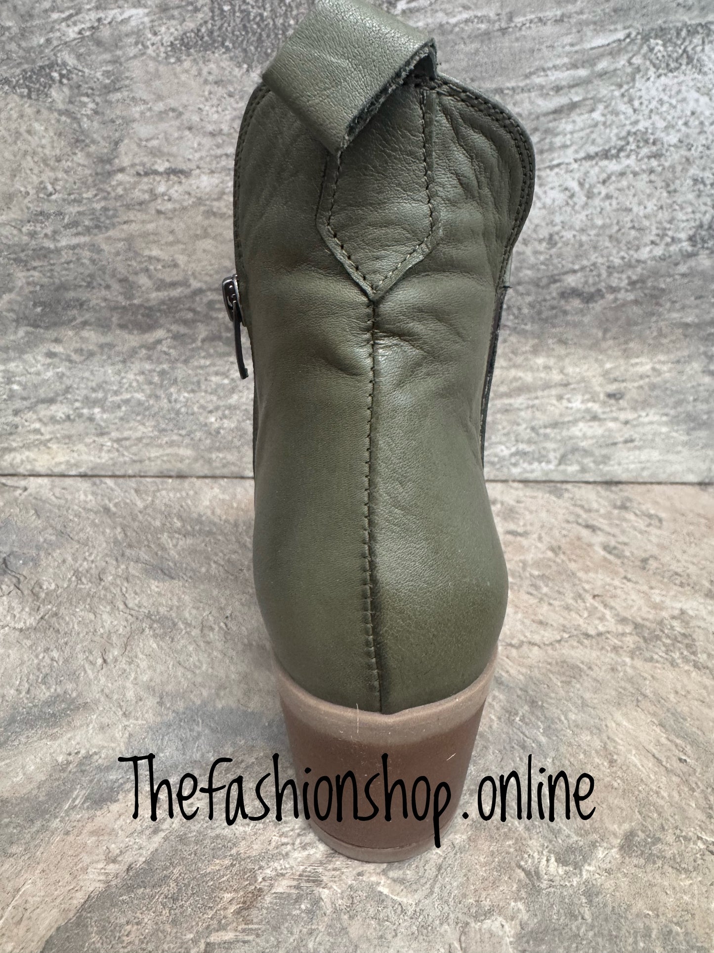 Modella Lisbon Olive Green leather boots sizes 4-9 (37-42)