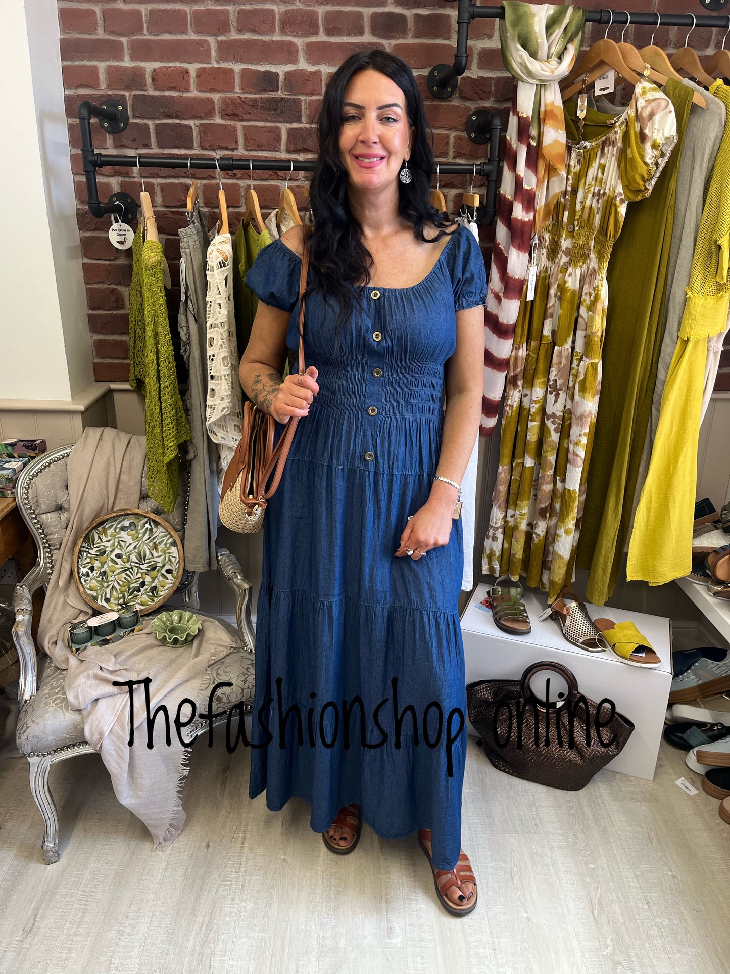 Jasmine denim tiered maxi gypsy dress 10-16