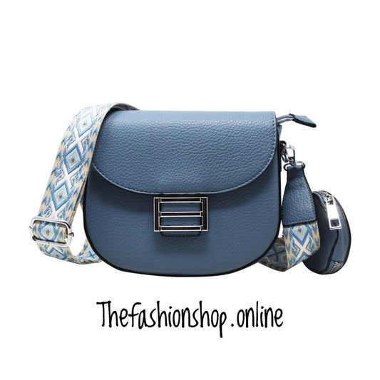 Suzie Saddle Bag with Shoulder strap and coin purse in Denim Blue