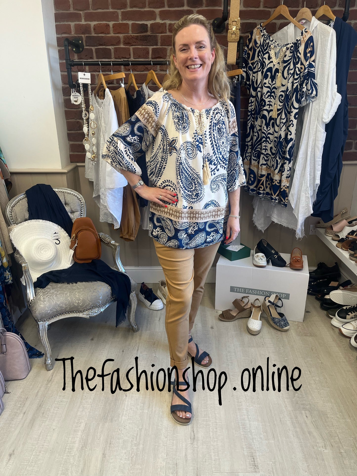 Navy Paisley Bardot Tassel Top 12-18