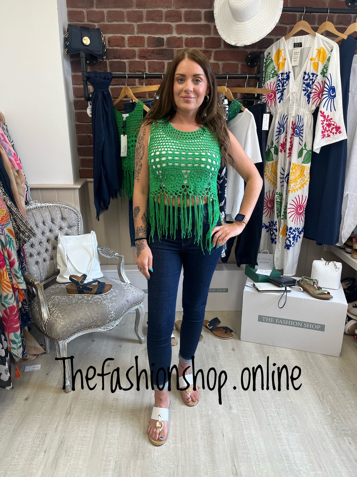 Green boho crochet tassel vest sizes 8 and 10-12