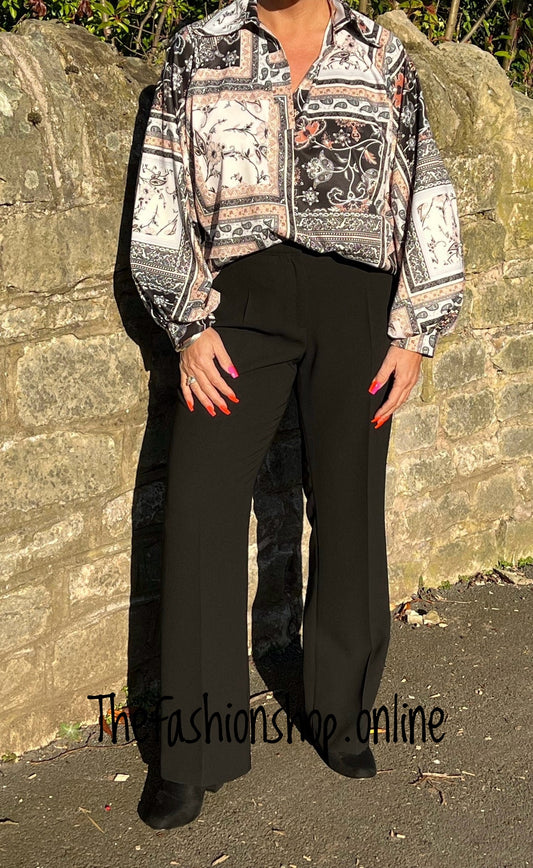 Busy black tailored trousers 29 inch inside leg sizes 12-24