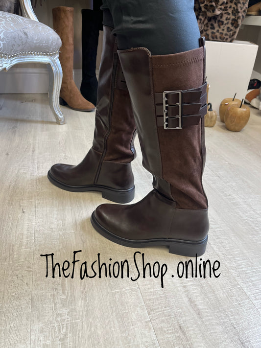Tanya brown knee high buckle boot sizes 3-8 (36-41)