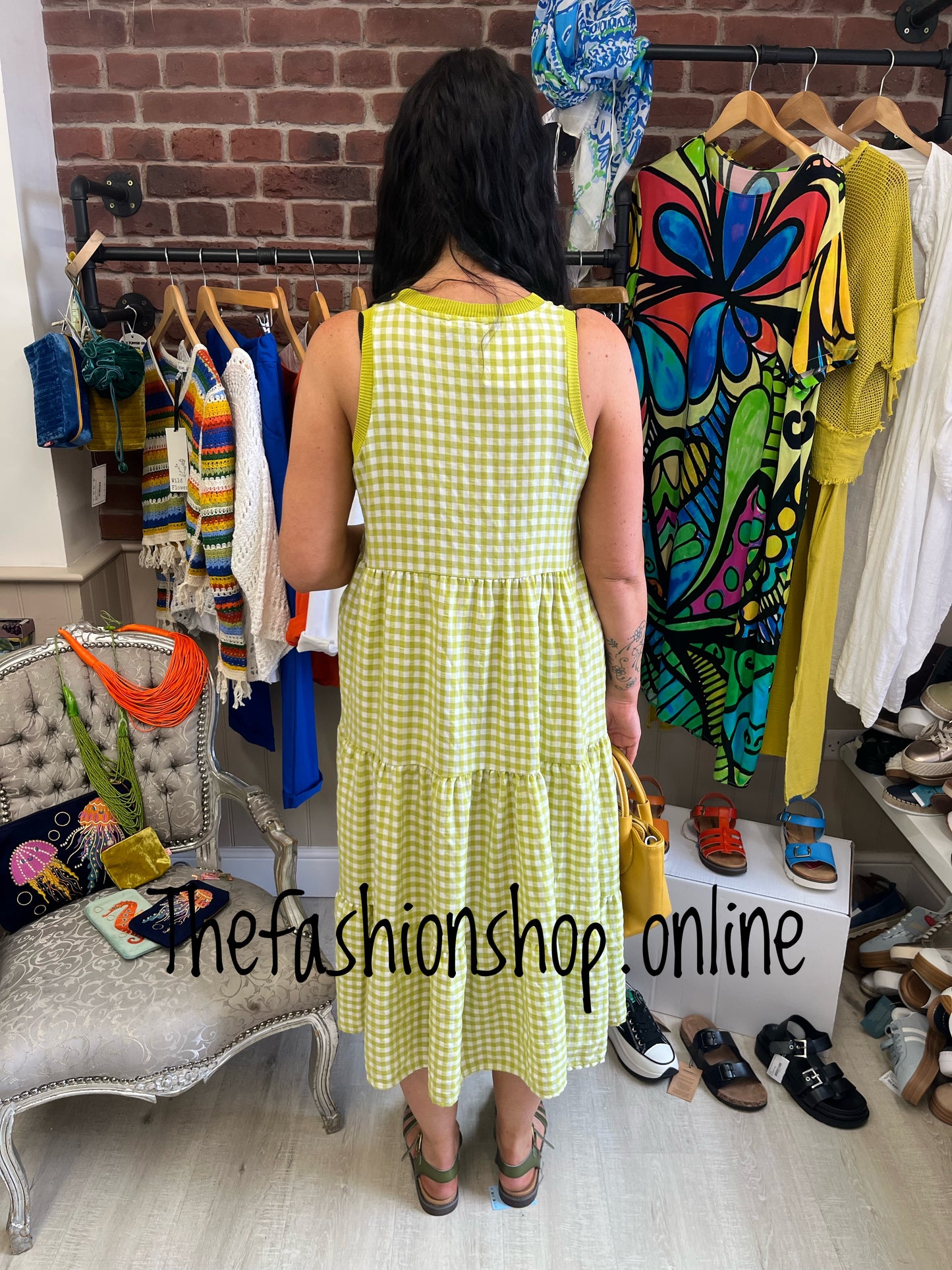 Cally citrus and white tiered gingham dress 10-16