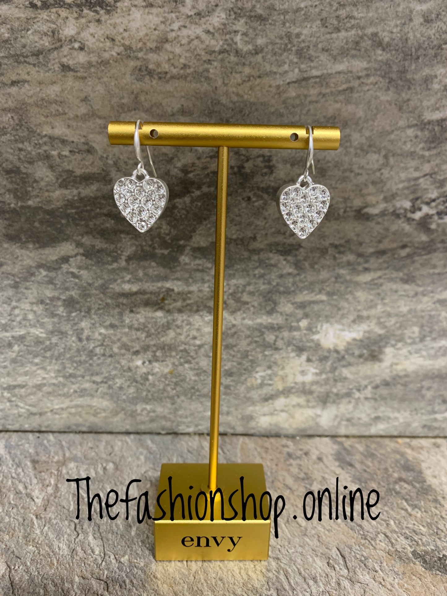 Envy silver crystal heart drop earrings