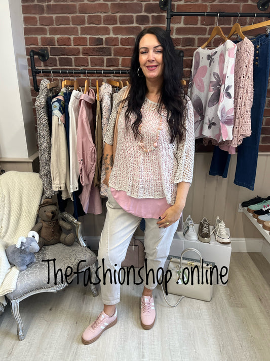 Latte popcorn open knit top 10-20