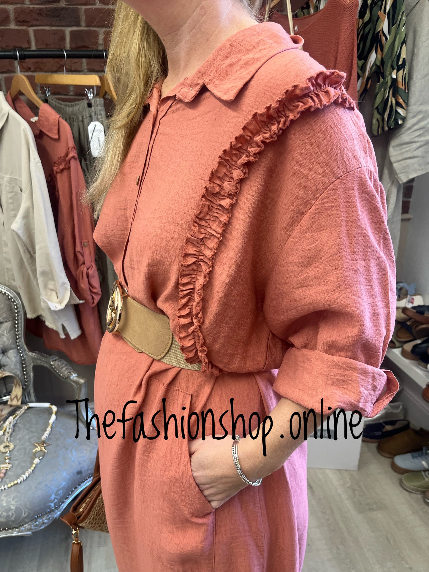 Pippa brick side ruffle dress 10-16