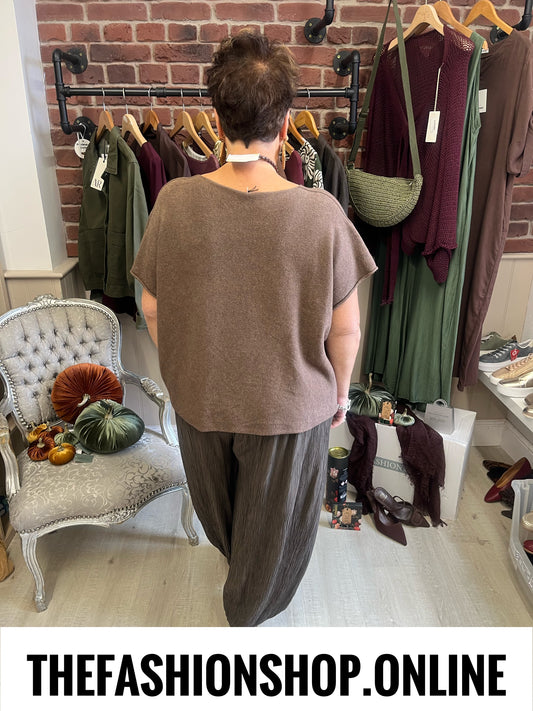 Elsa Mid Brown V Neck Knitted Top sizes 10-20