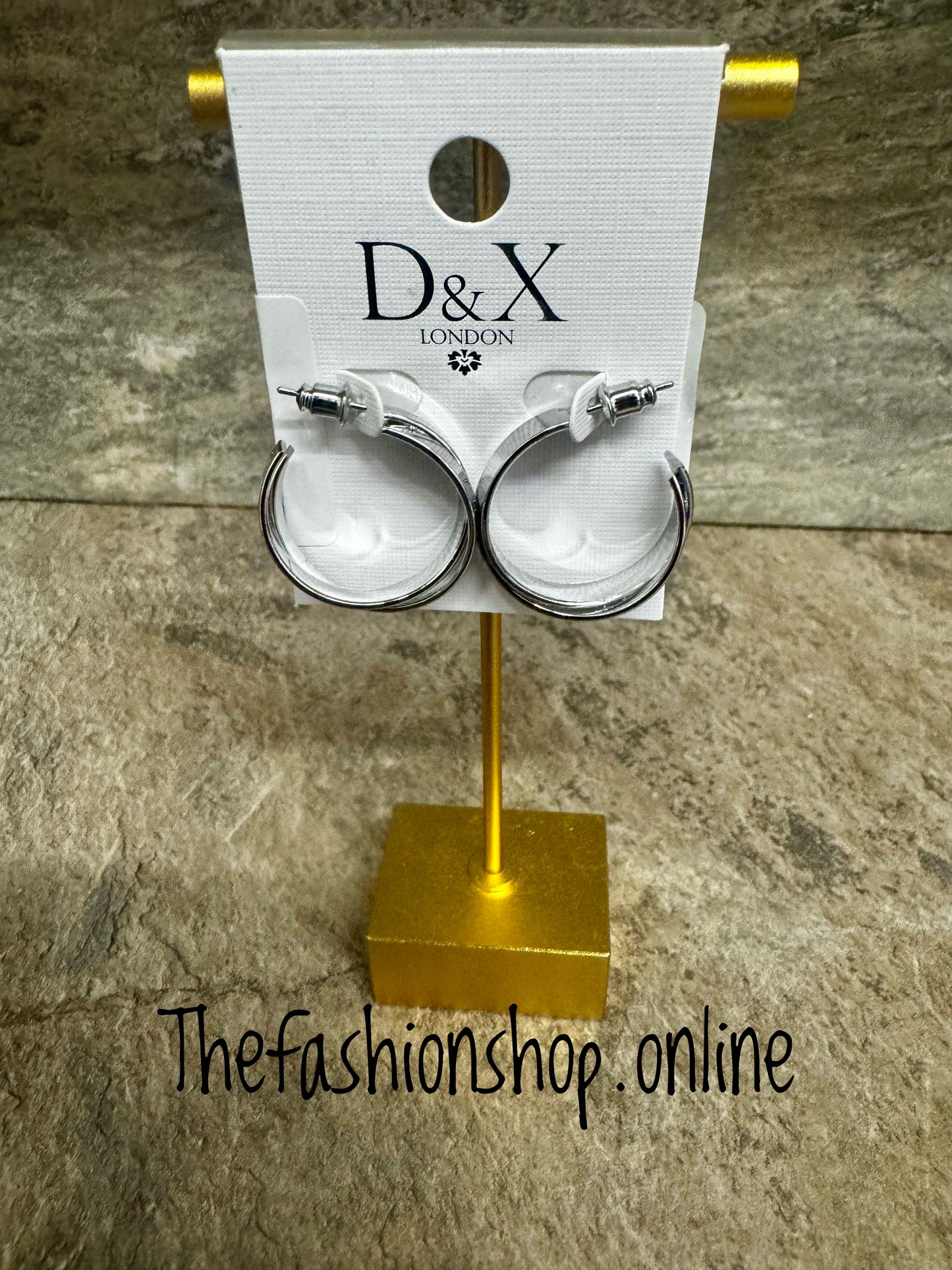 D&X rhodium plated crossover hoop earrings