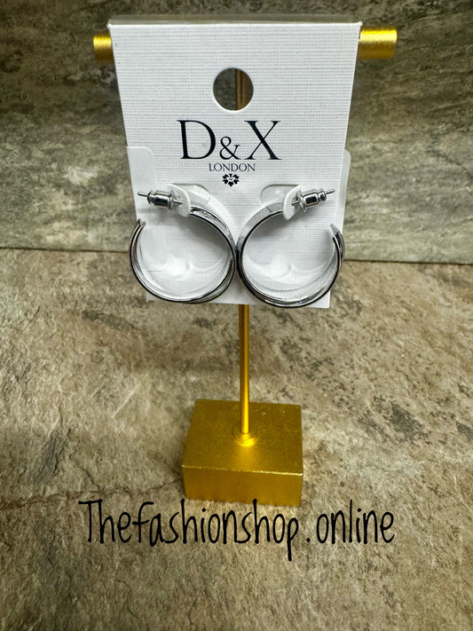 D&X rhodium plated crossover hoop earrings