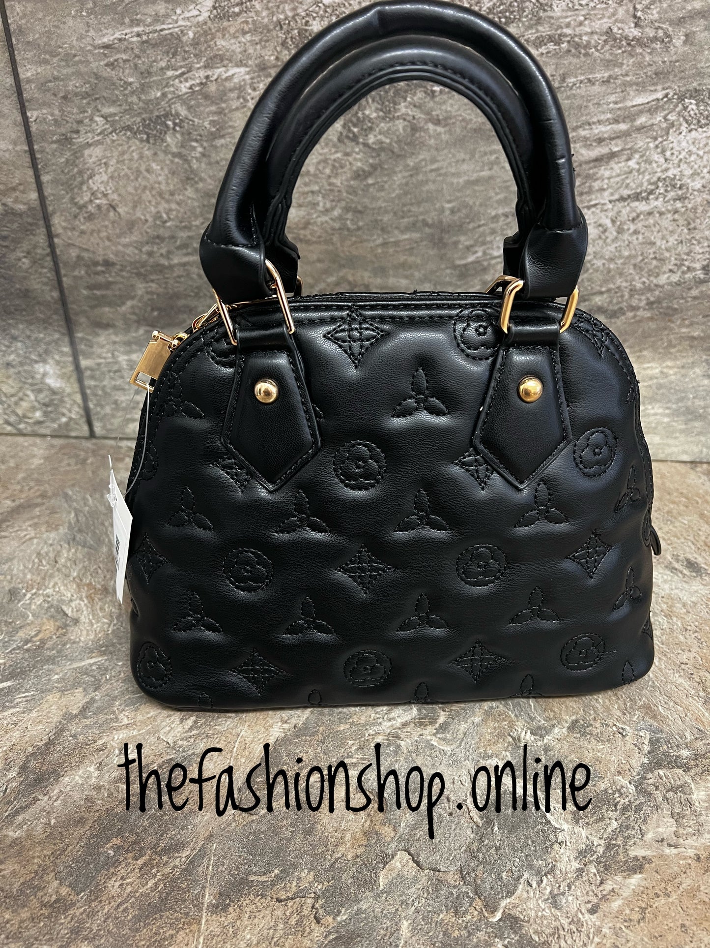 Black designer inspired bag with gold hardware