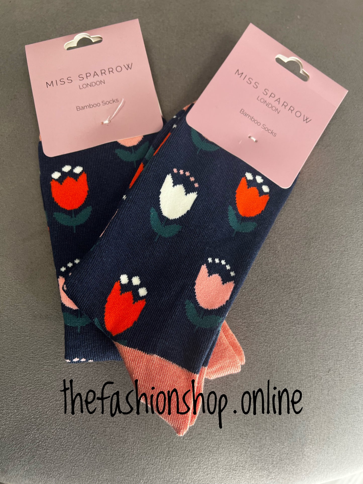 Miss Sparrow Navy Tulips Bamboo socks 3-7