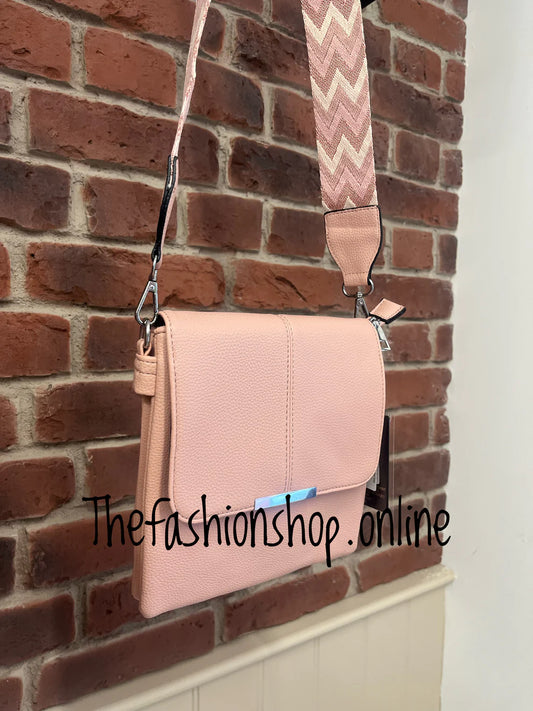 Pink faux leather messenger bag