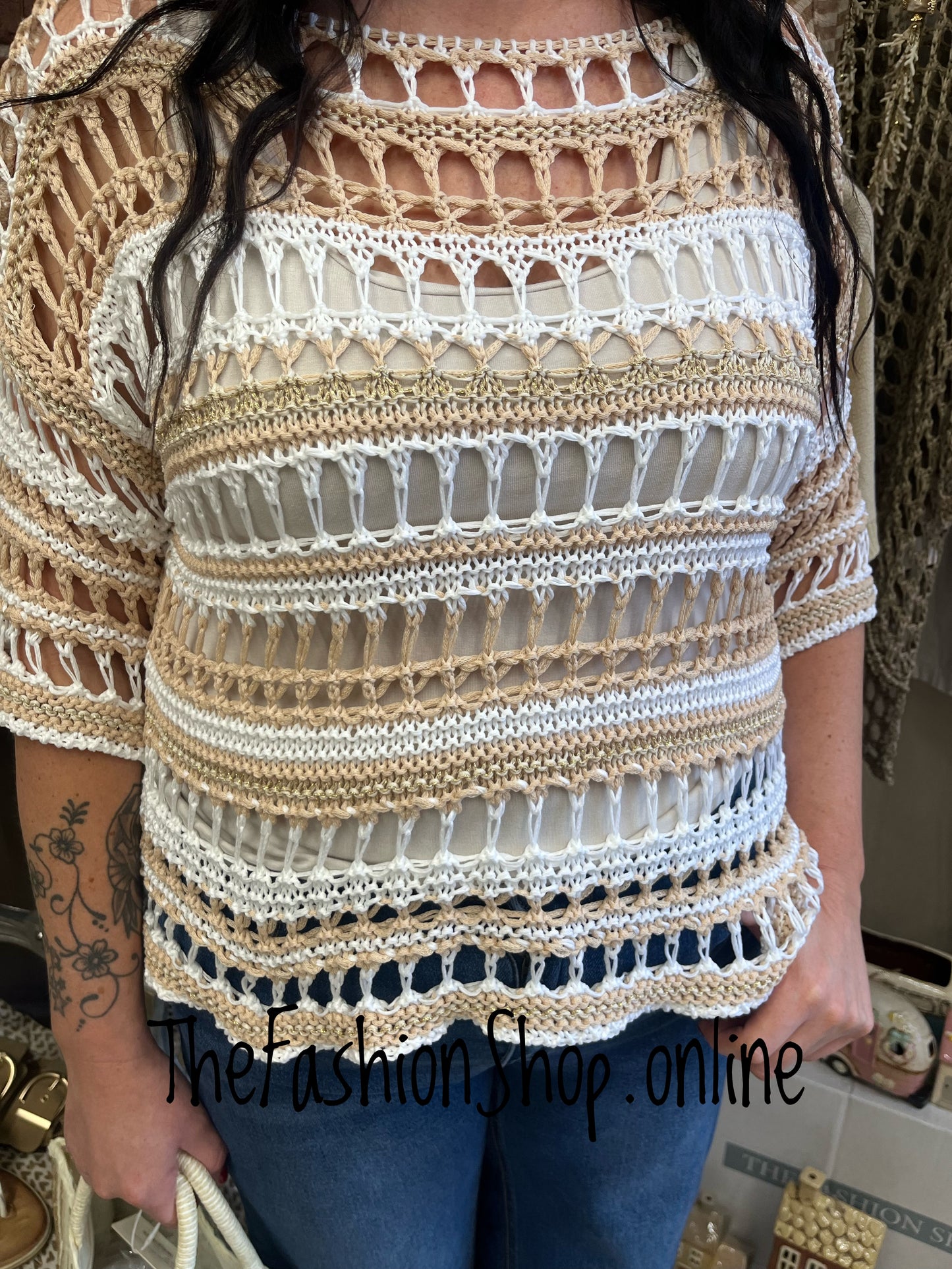 Ellie camel crochet layering top 12-18