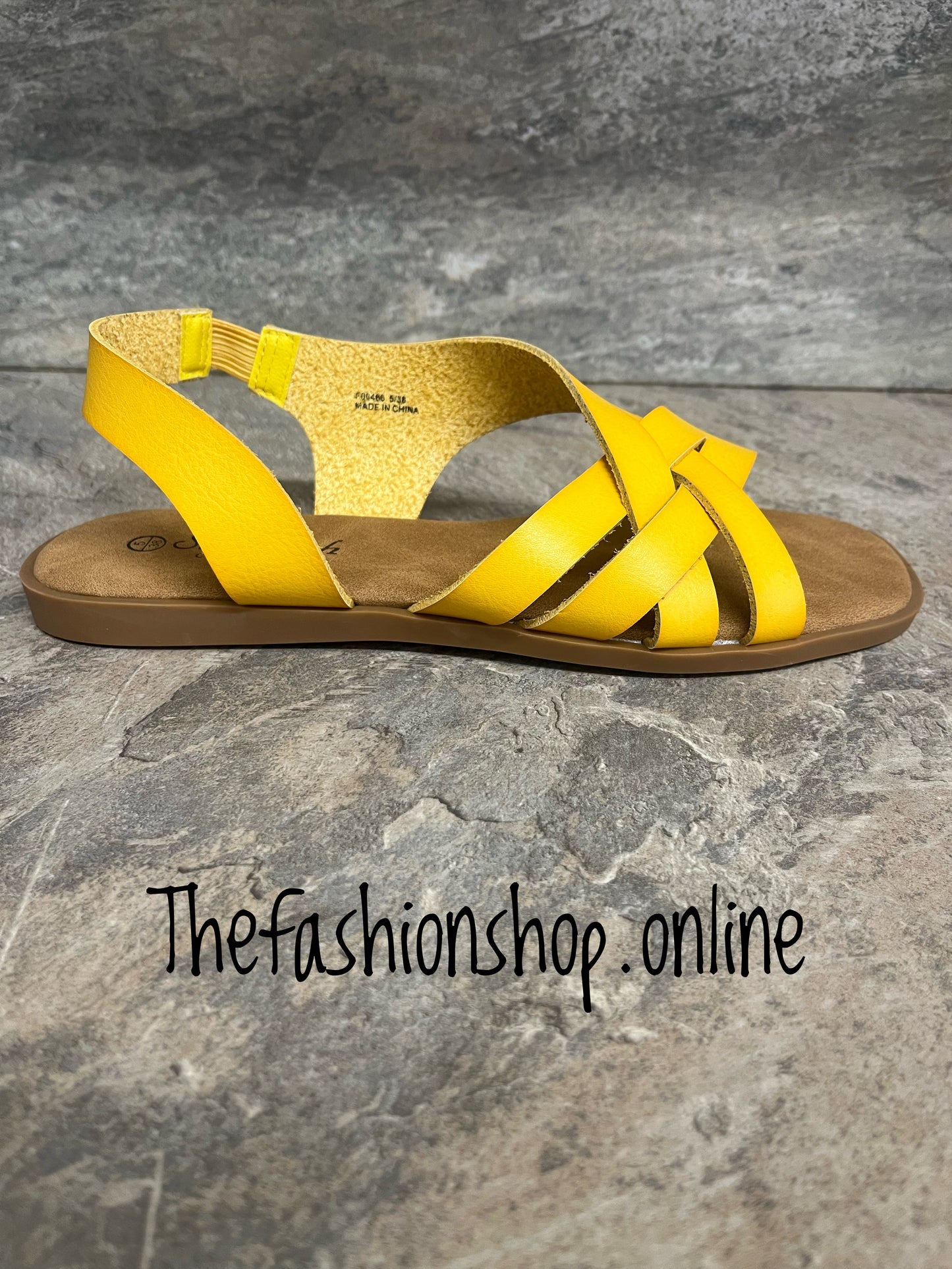 Mustard faux leather crossover sandal sizes 4-8