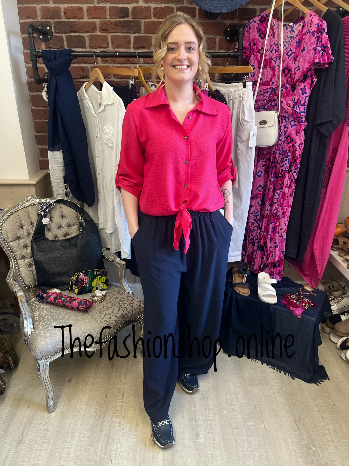 Maeve hot pink tie front shirt 8-14