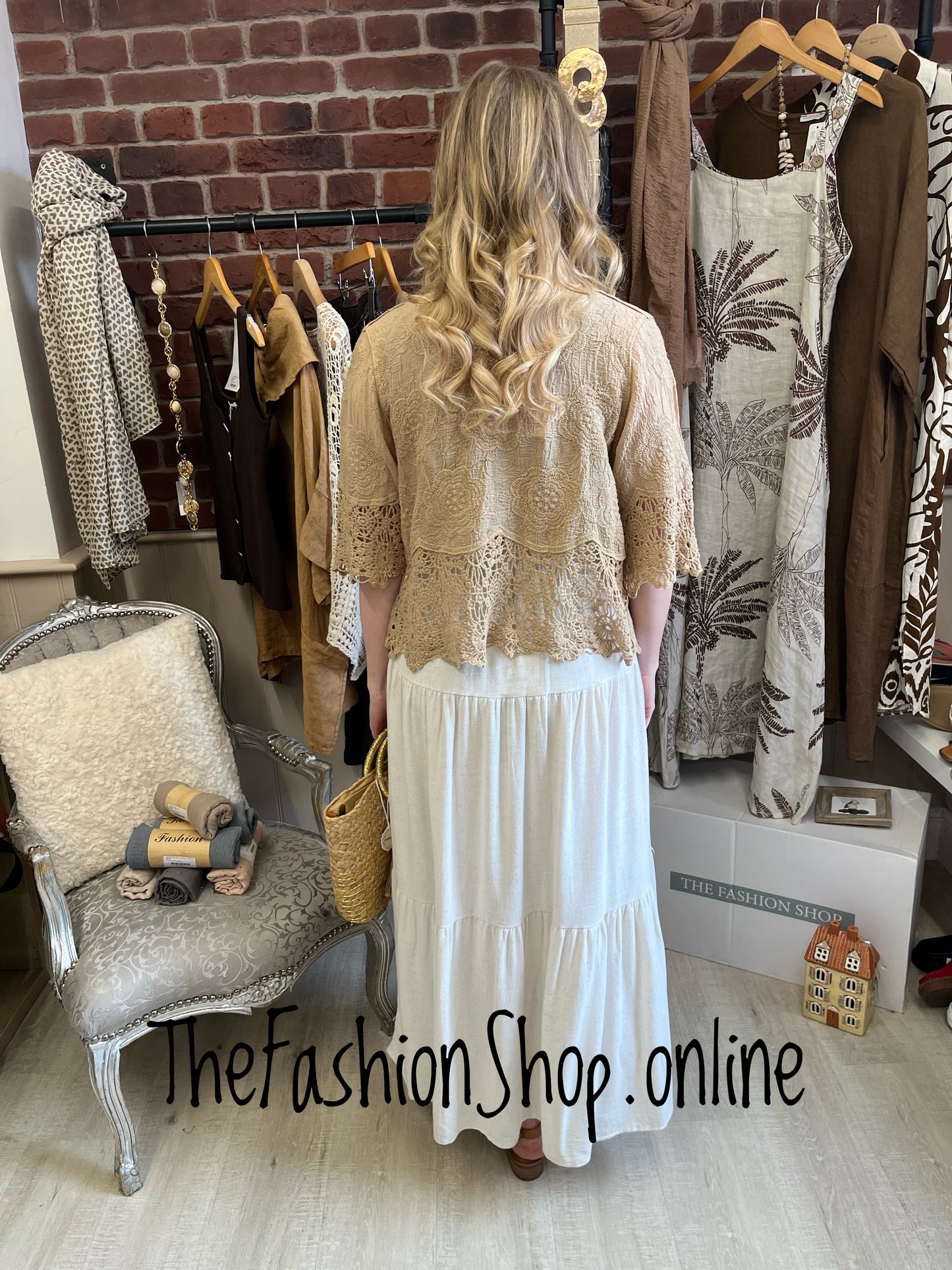 Rosa beige linen mix tiered skirt 8-14