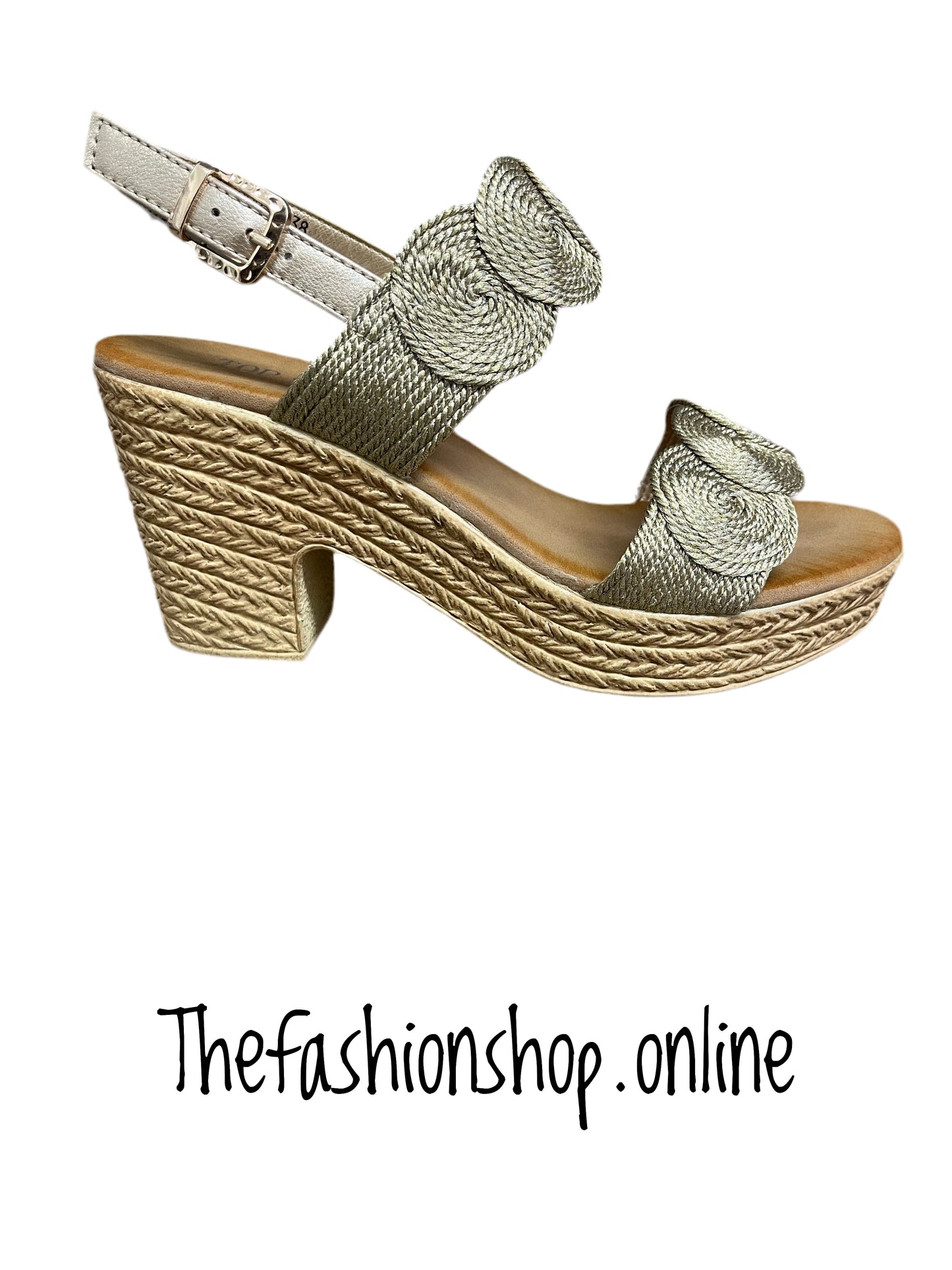 Gold rope detail block heel sandals sizes 3-8