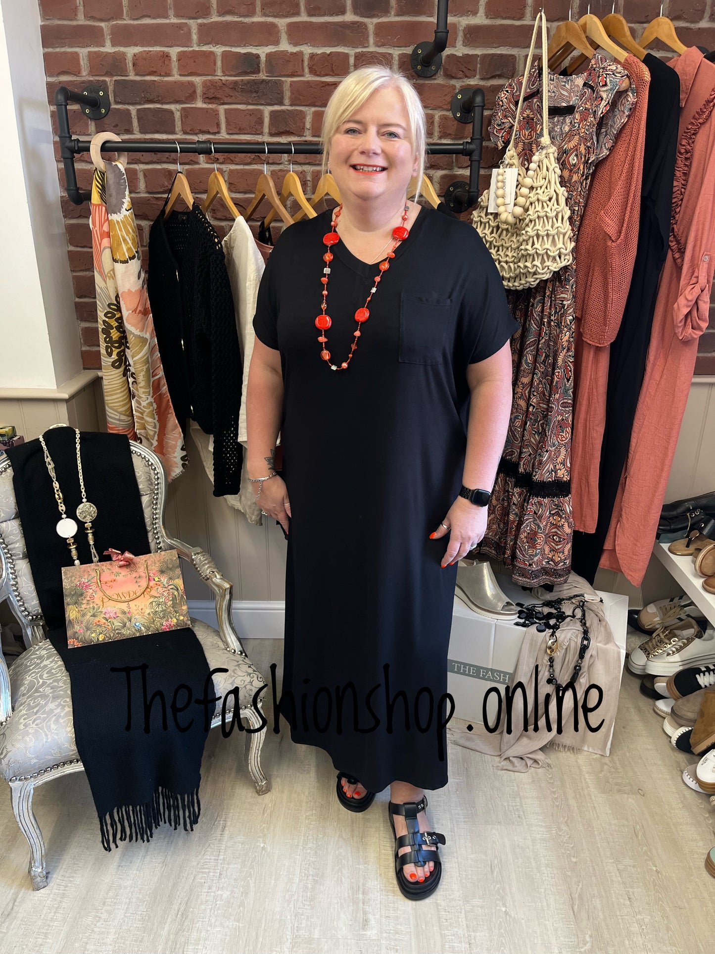 Black V Neck Dress Up Dress Down Dress with side split 16-26