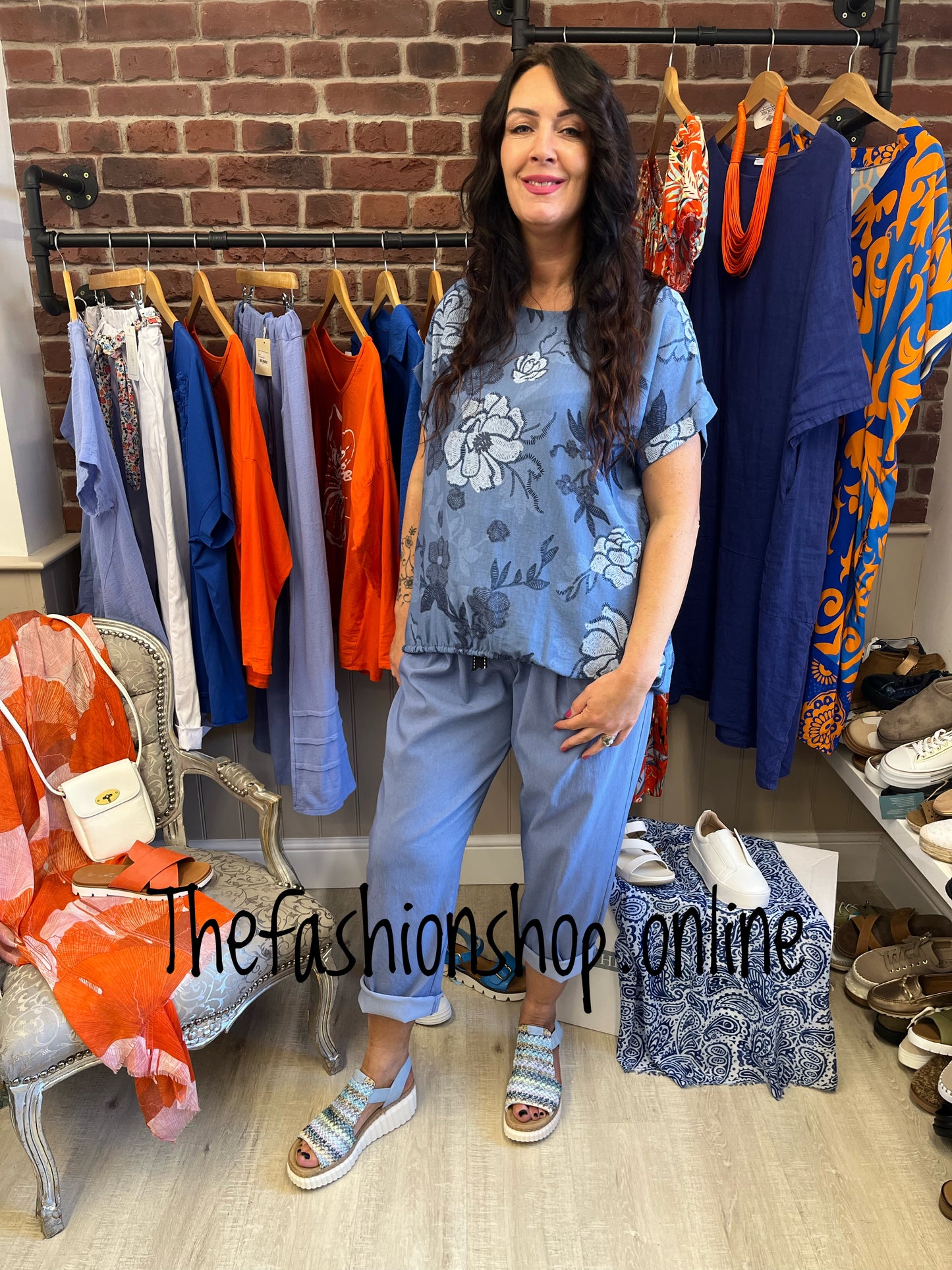 Eliza denim blue floral top 12-16