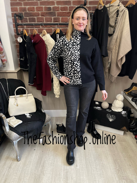 Black and white half animal print jumper 8-14