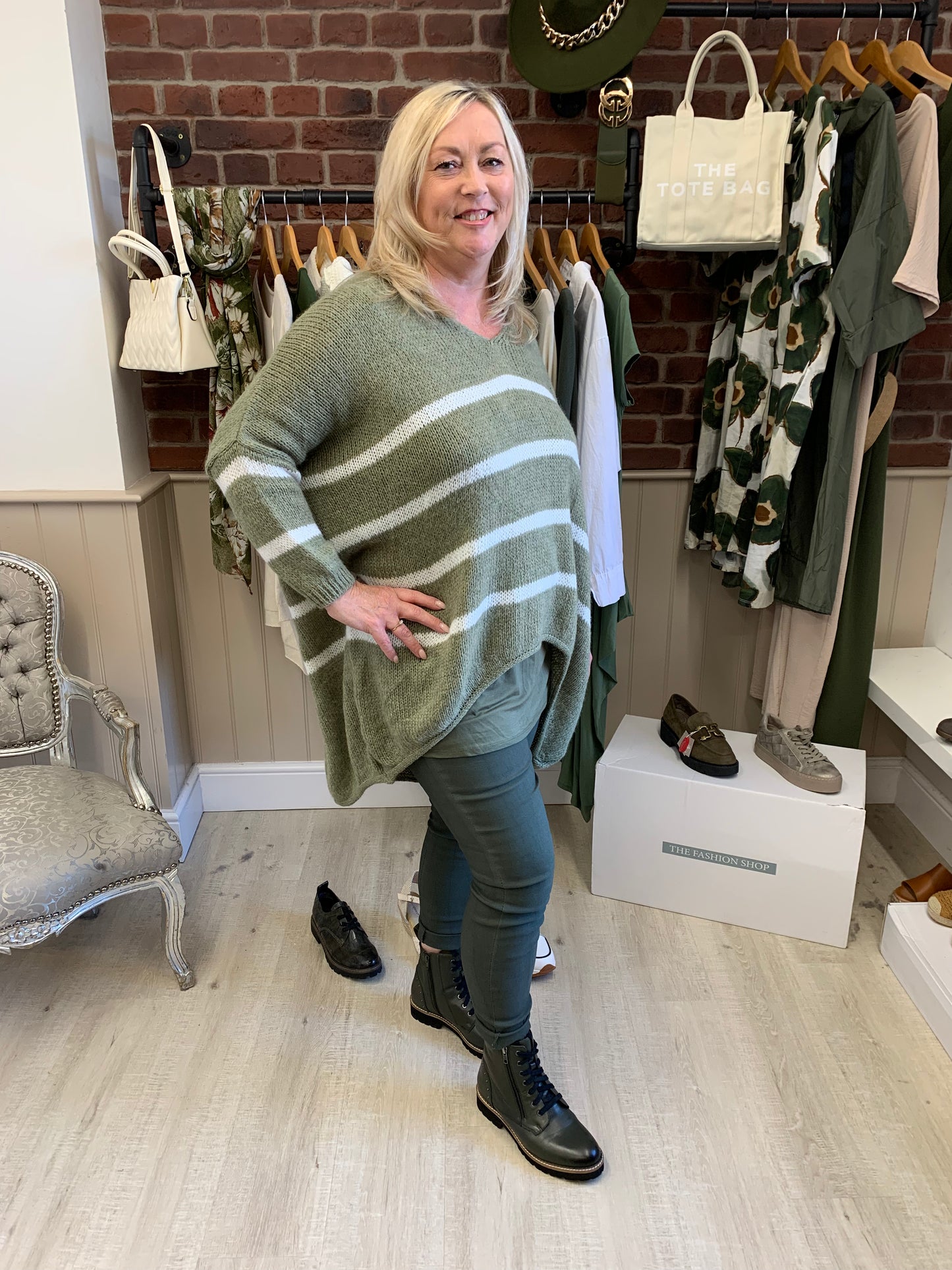 Khaki and white stripe wool mix jumper 16-22