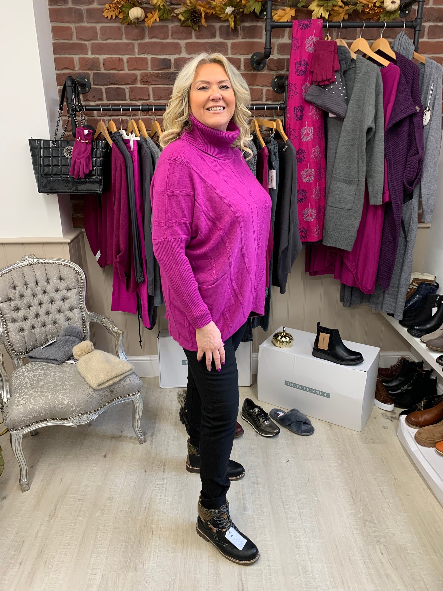 Magenta plait detail roll neck jumper 10-18