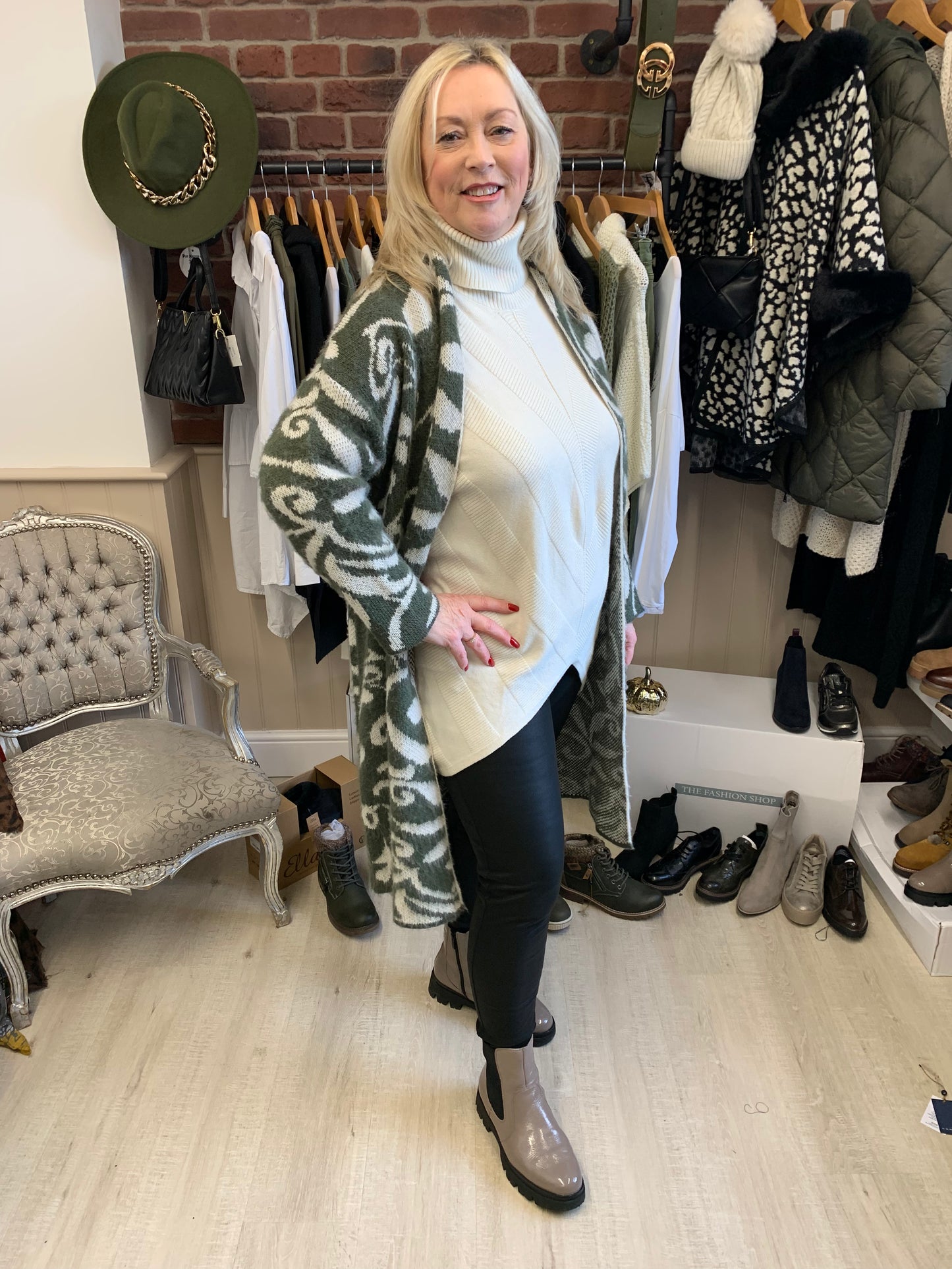 Khaki vine Jacquard brushed cardigan 10-16