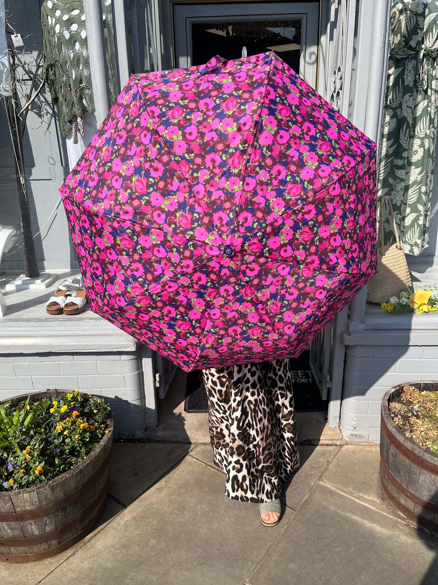 Navy poppy print umbrella