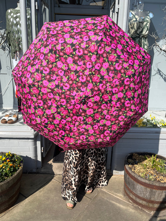 Black poppy print umbrella